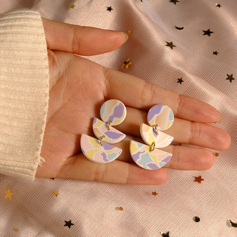 2022 Spring Gradient Purple Acrylic Earrings for Women Geometric Round Semicircle Long Dangle Earrings Jewelry