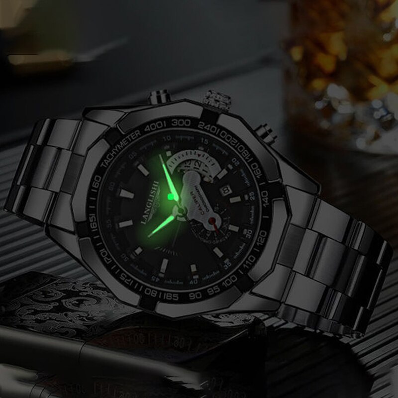 LANGLISHI-reloj analógico de cuarzo para hombre, accesorio de pulsera resistente al agua con cronógrafo, complemento masculino deportivo de de lujo con moderno,