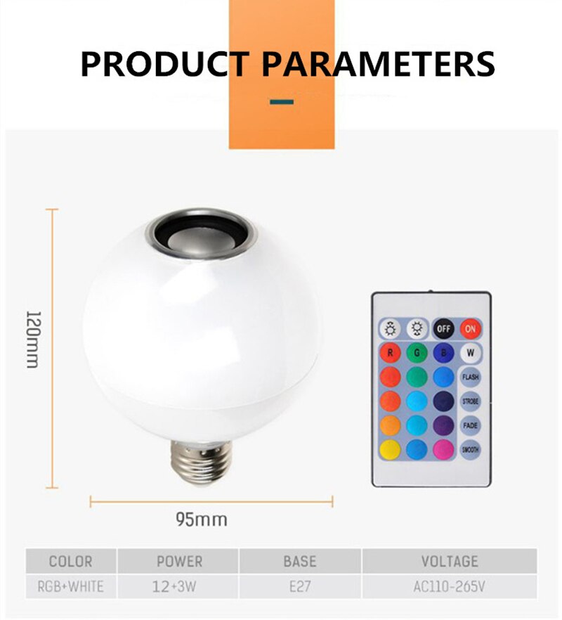 Bluetooth Muziek Bulb Lamp Wit Licht Afstandsbediening Kleurrijke Rgb Kleur Veranderende Bluetooth Lamp E27 Rgb Led Gloeilamp: Default Title