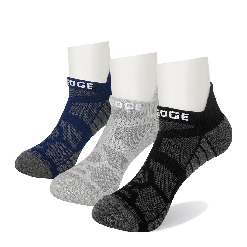 YUEDGE 3 Paare Baumwolle Kissen Auf Zeigen Lauf Socken Wicking Radfahren Knöchel Sport Socken: Beige / L(männer 6.5-9.5 US)