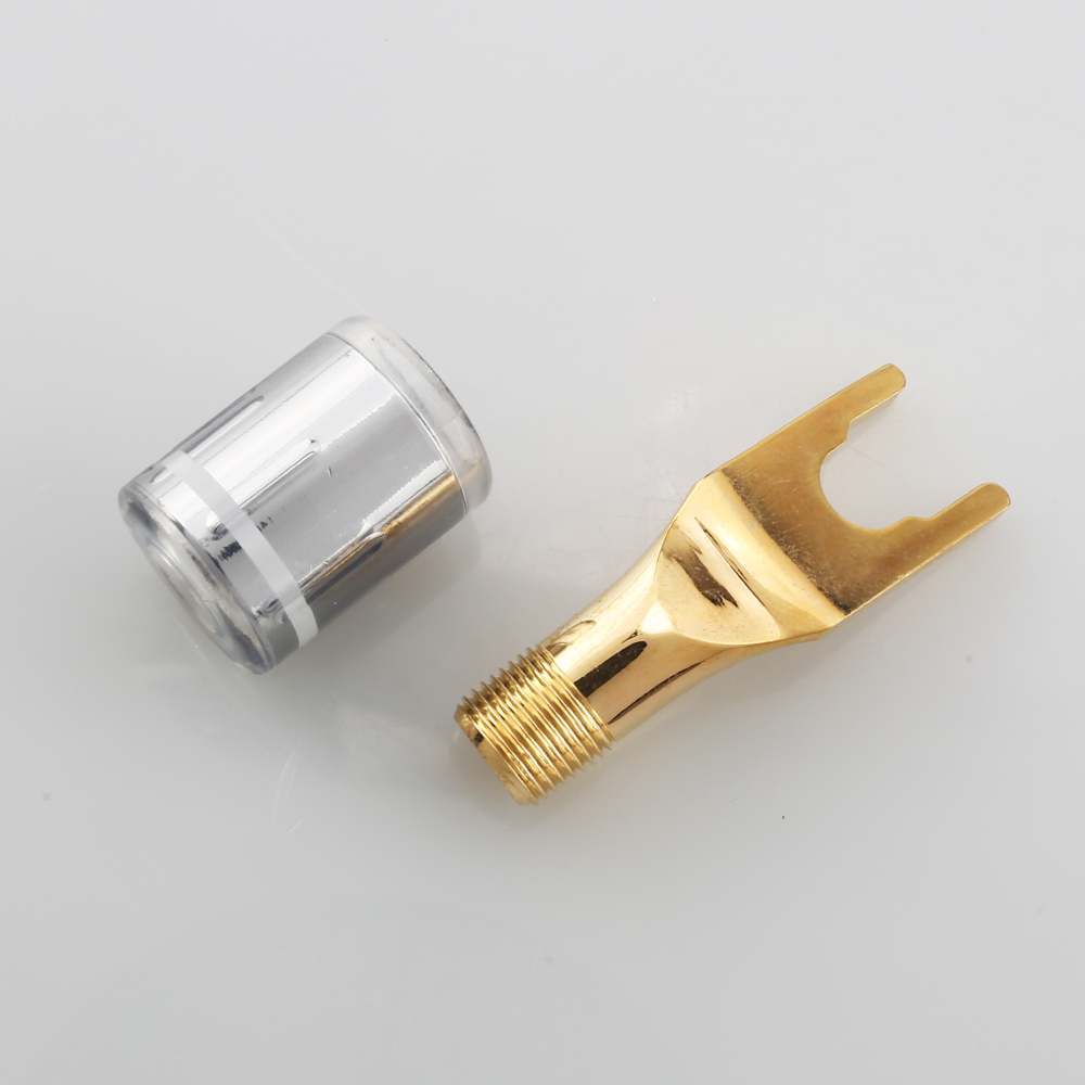 Gold plated Spade plug for speaker cable Screw Locking banana Connector HIFI Fork Plug