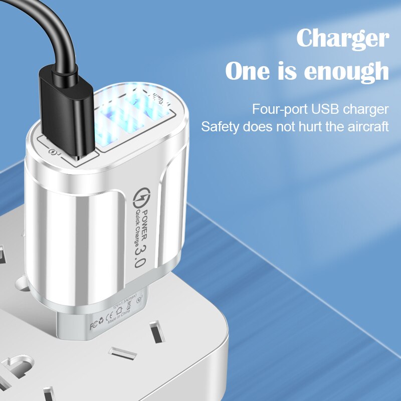Cargador USB 3.1A de 4 puertos, adaptador de carga rápida, enchufe UE EE. UU. para Iphone POCO Realme Xiaomi, cargador de teléfono móvil QC 3,0, cargador de pared