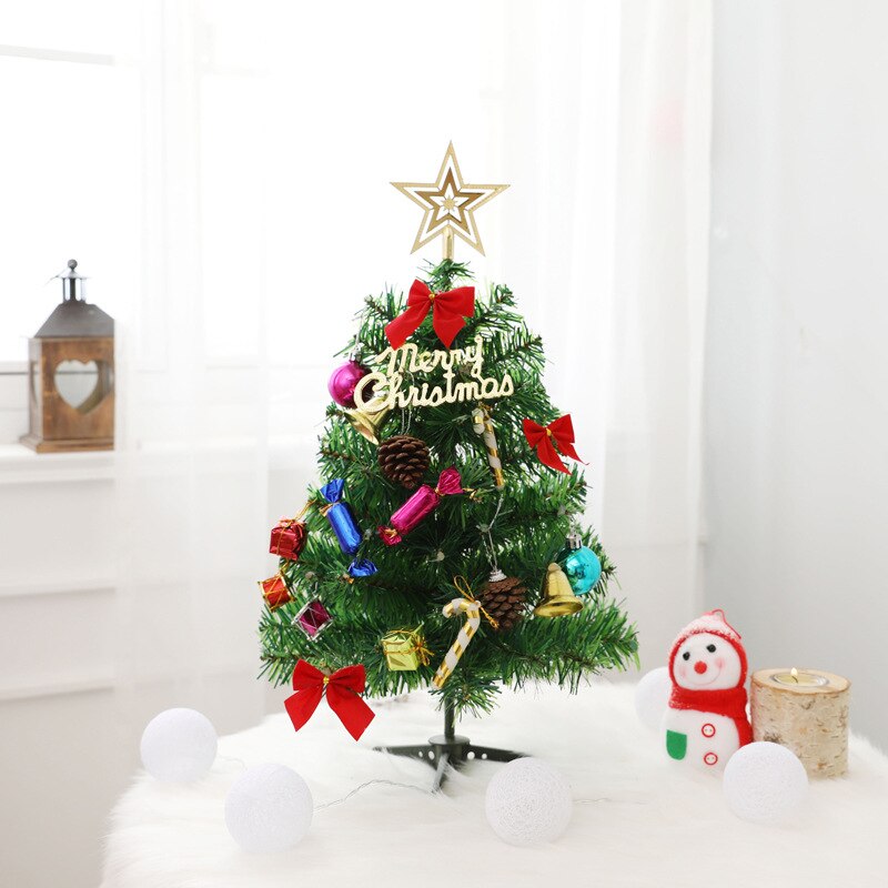 50cm mini juletræ med lys små tilbehør bue klokker fyrkegle jul desktop år dekorationer