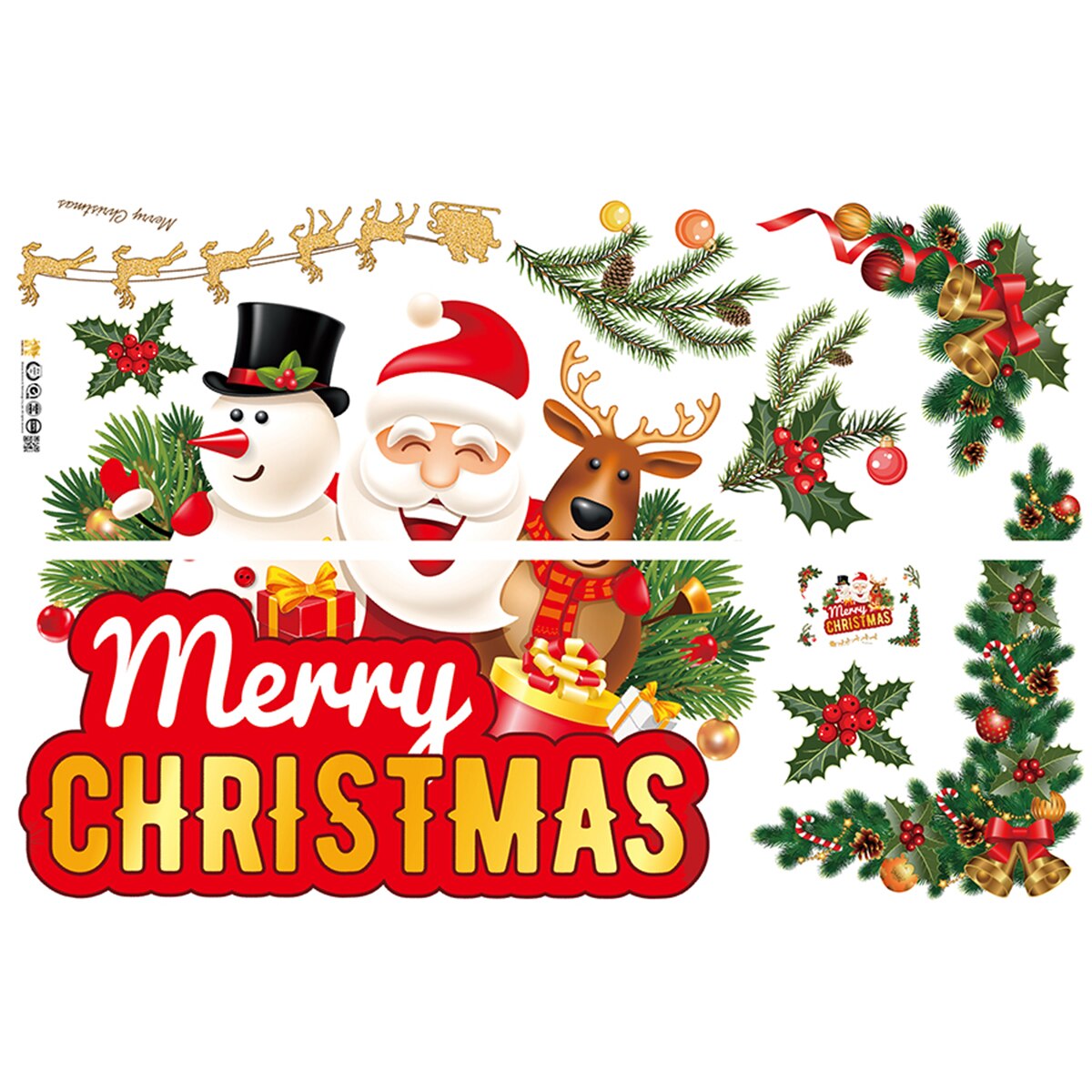 Christmas Window Clings Cute Happy Santa Snowman Reindeer Vinyl Decals Window Stickers for Home Decoration: 3
