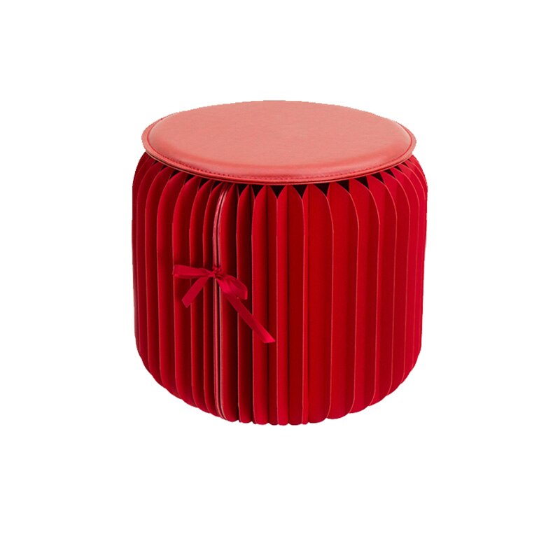 Taburete de papel plegable nórdico para el hogar, silla ultrafina para sala de estar, dormitorio, pasillo, taburete redondo portátil: gules 28cm