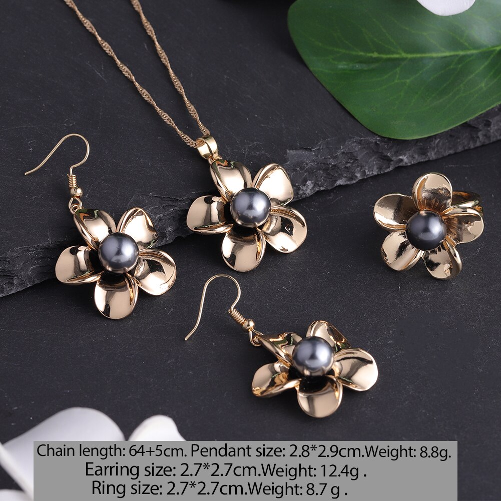 Cring Coco Plumeria Rubra Sieraden Sets Vergulde Parel Ring Oorbellen En Kettingen Vrouwen Mode Ketting Kettingen Set