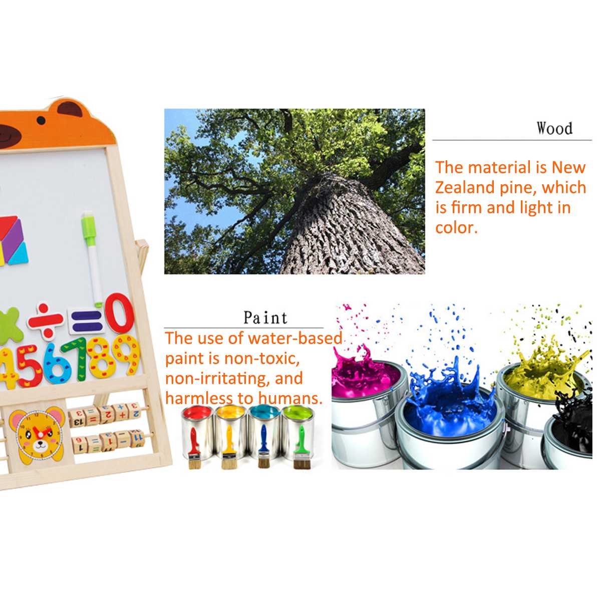 Children's Double Sided Easel Art Easel Chalk Chalkboard Magnetic Writing Board With Number Stickers and Tangram