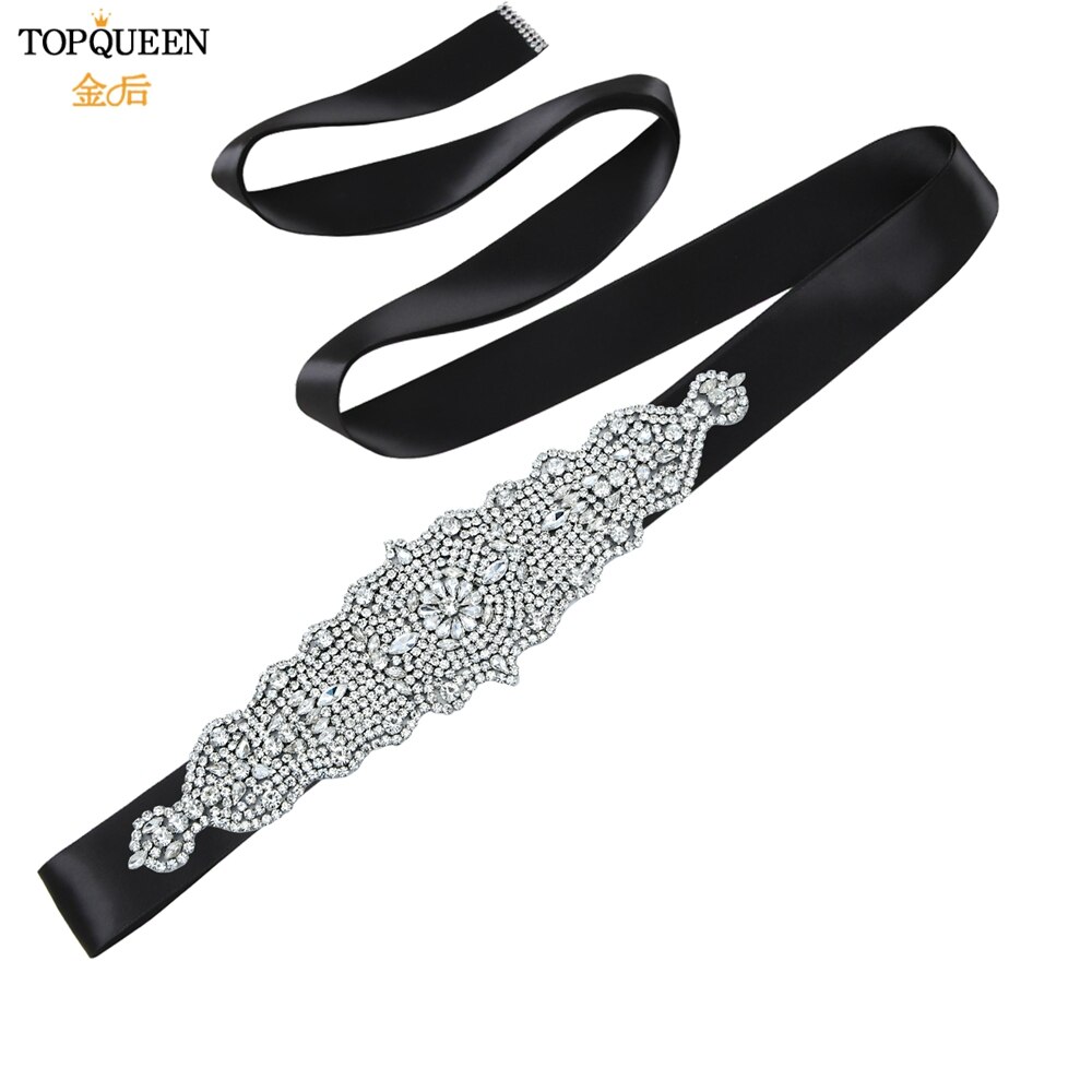 TOPQUEEN S233 Luxus Strass Gürtel Braut Kleid Schärpe Hochzeit Zubehör Frauen Marokkanischen Kaftan Band Bund Applikationen: Schwarz Schleife
