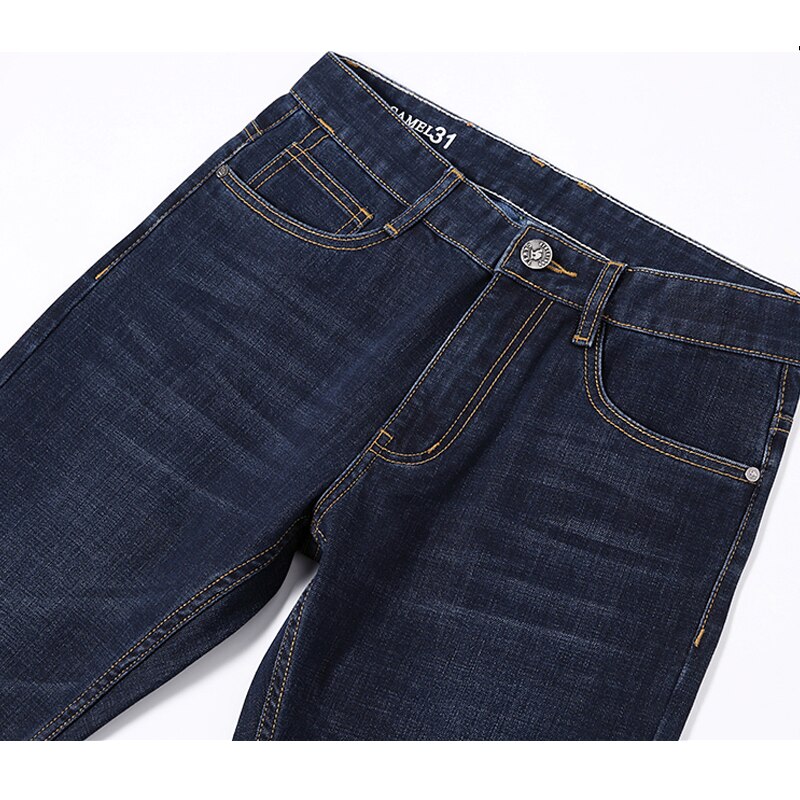 Plus størrelse 42 44 46 vinter menn rett jeans virksomhet klassisk stil denim tøye ut bukser mannlig merke bukser