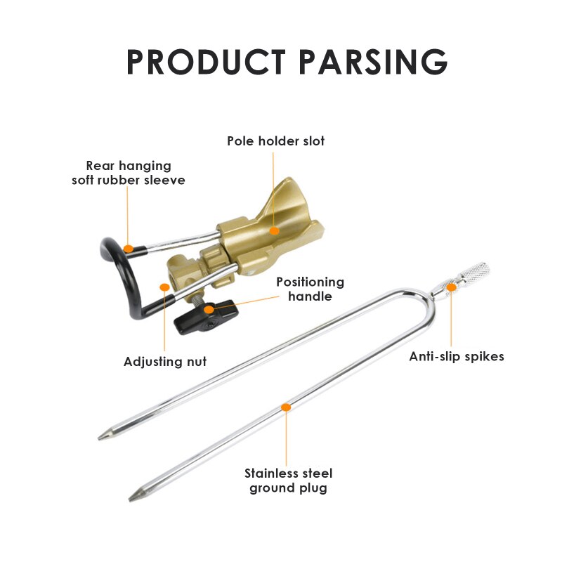 Adjustable Stainless Steel Fishing Rod Holder Gold Metal Handle Support Frame for Telescopic/handle