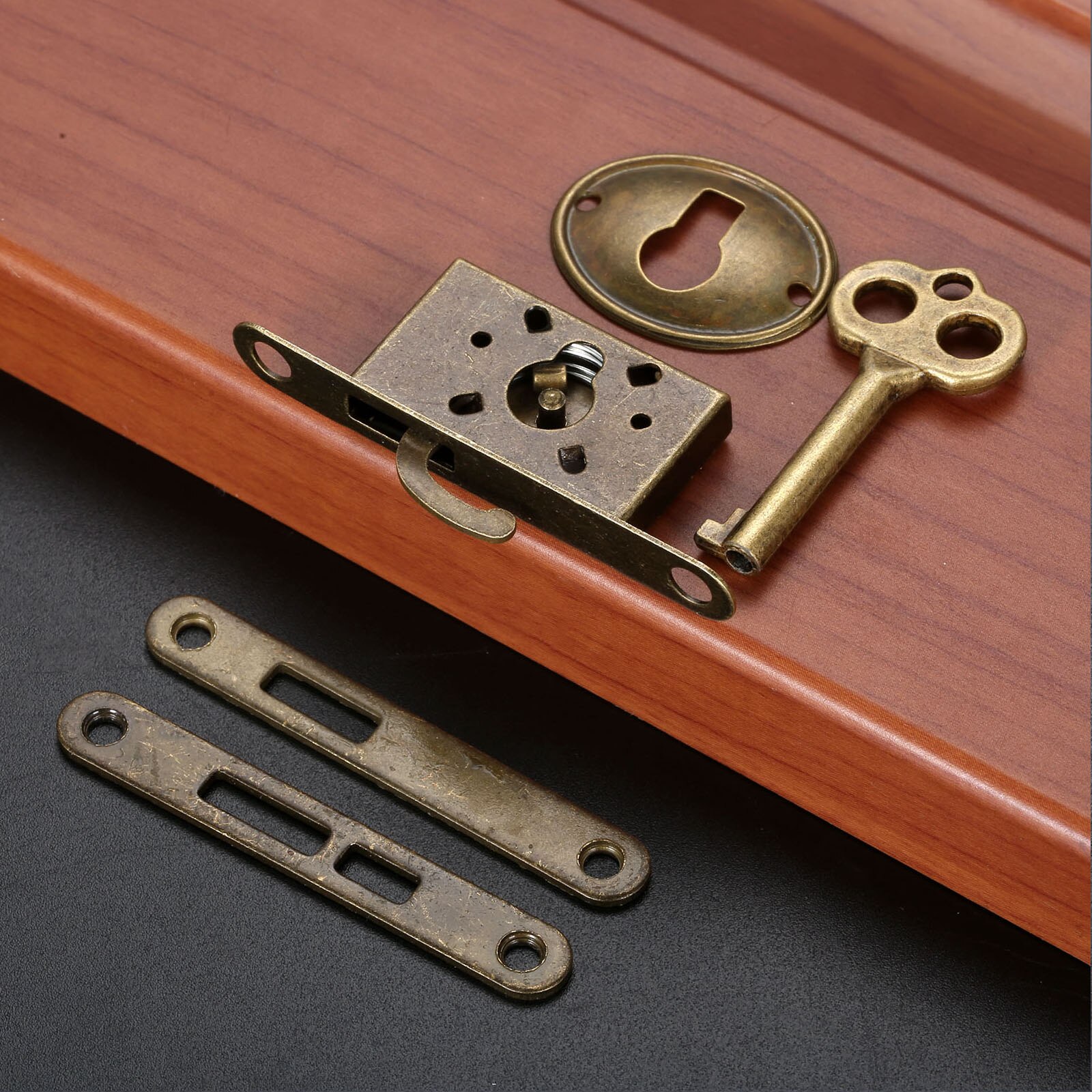 1Set Antieke Meubelen Teller Klassieke Compact Lock Retro Houten Sieraden Decoratieve Doos Lock Hardware Gras Schuifdeurslot