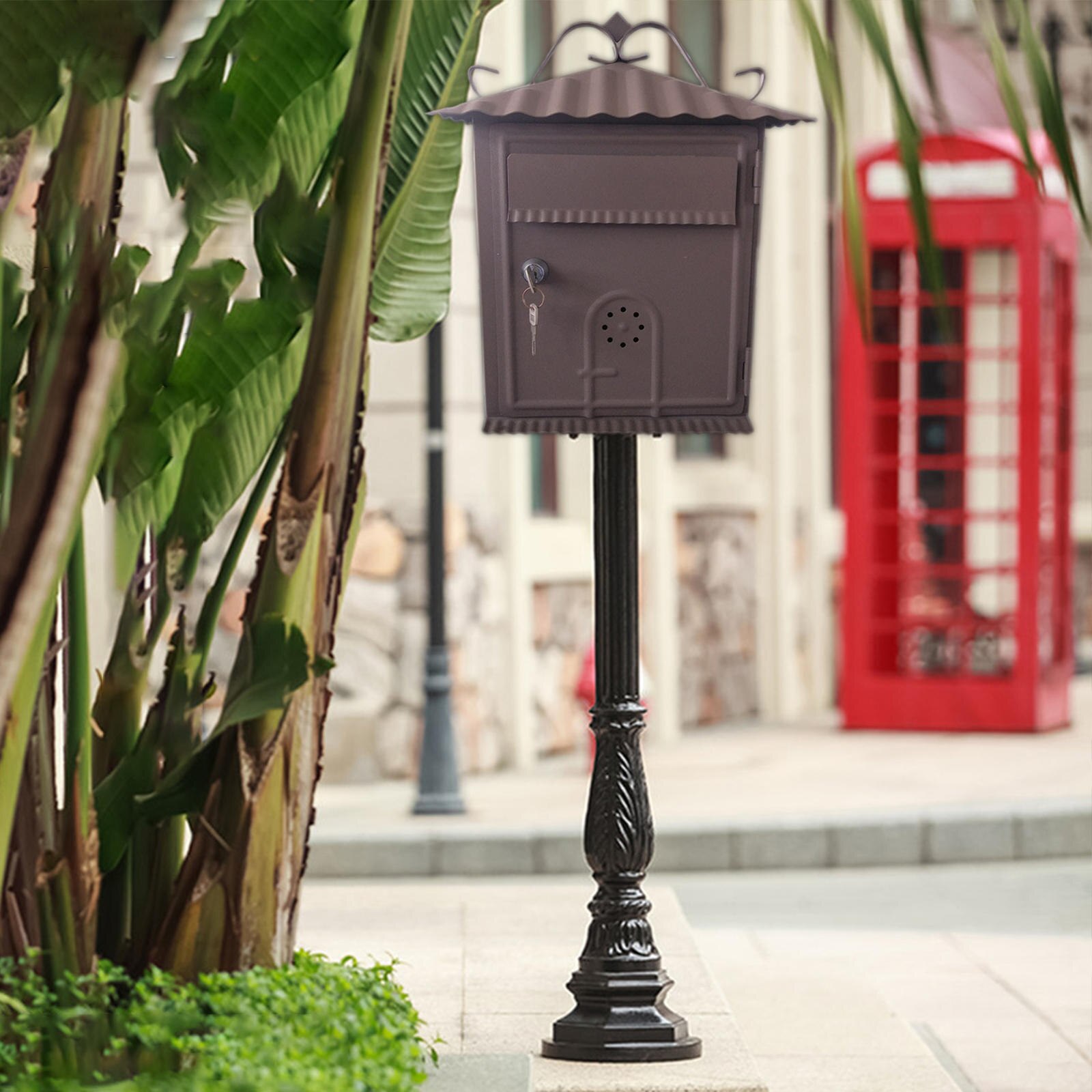 Post Letter Box Mailbox Locking Mail Organizer for Front Porch Office Hallway Post Newspaper Apartment: Brown