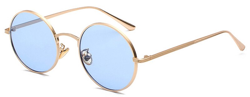 Peekaboo gold round metal frame sunglasses men retro summer style women red lens sun glasses unisex yellow pink black: gold with blue