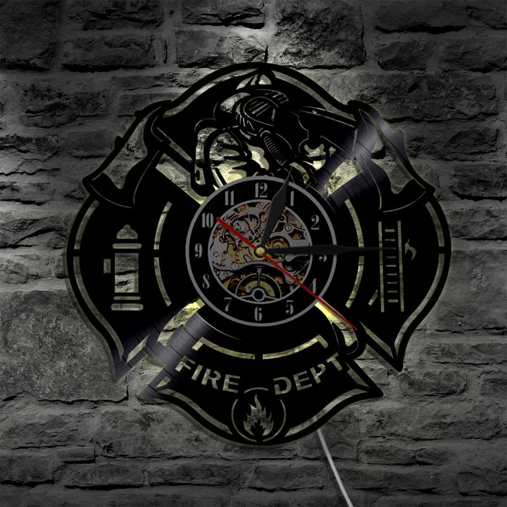 1Piece Super Cool Fire Dept Decorative Wall Art Wall clock large LED Light Unique Idea orologio da parete Wall Clock