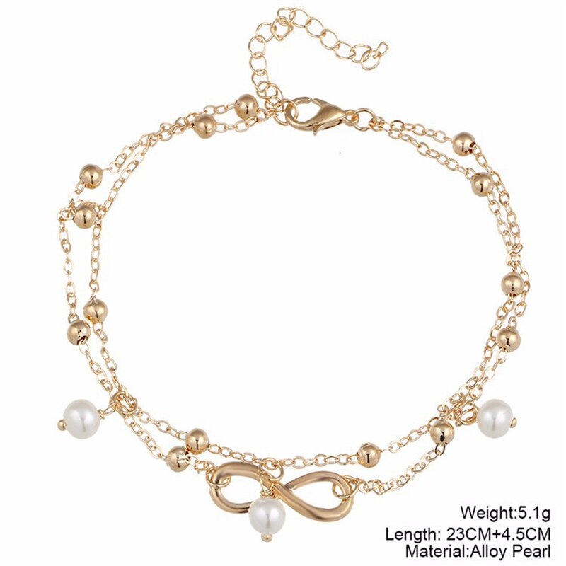Cmoonry Mode Dubbele Oneindige Gesimuleerde Parel Hanger Enkelband Voet Ketting Zomer Armband Charm 2 Kleur Enkelbanden Voet Sieraden