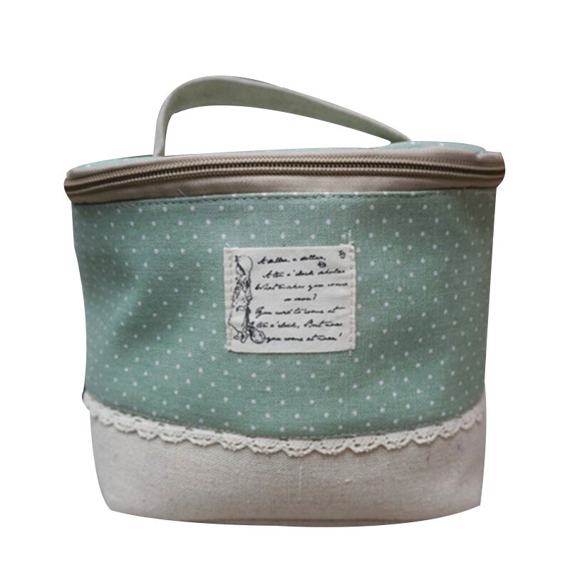 Casual Draagbare Lunch Tas Dot Bloemen Katoen Linnen Waterdicht Thermische Voedsel Picknick Lunchbox Tas Tote: blue dot