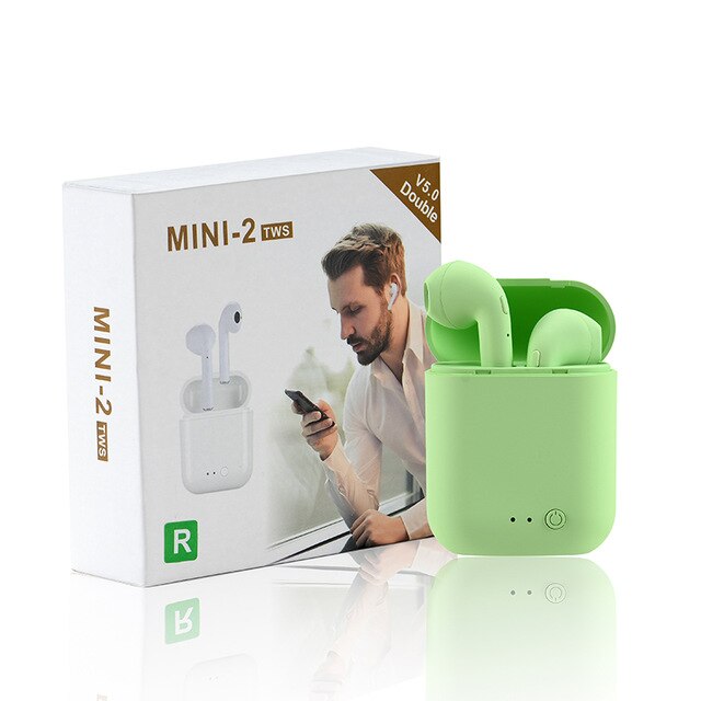 TWS Mini-2 Wireless Headphones Bluetooth 5.0 Earphone Gaming Headset Sport Earbuds Handsfree For Android iOS Xiaomi Smartphones: Green with Box