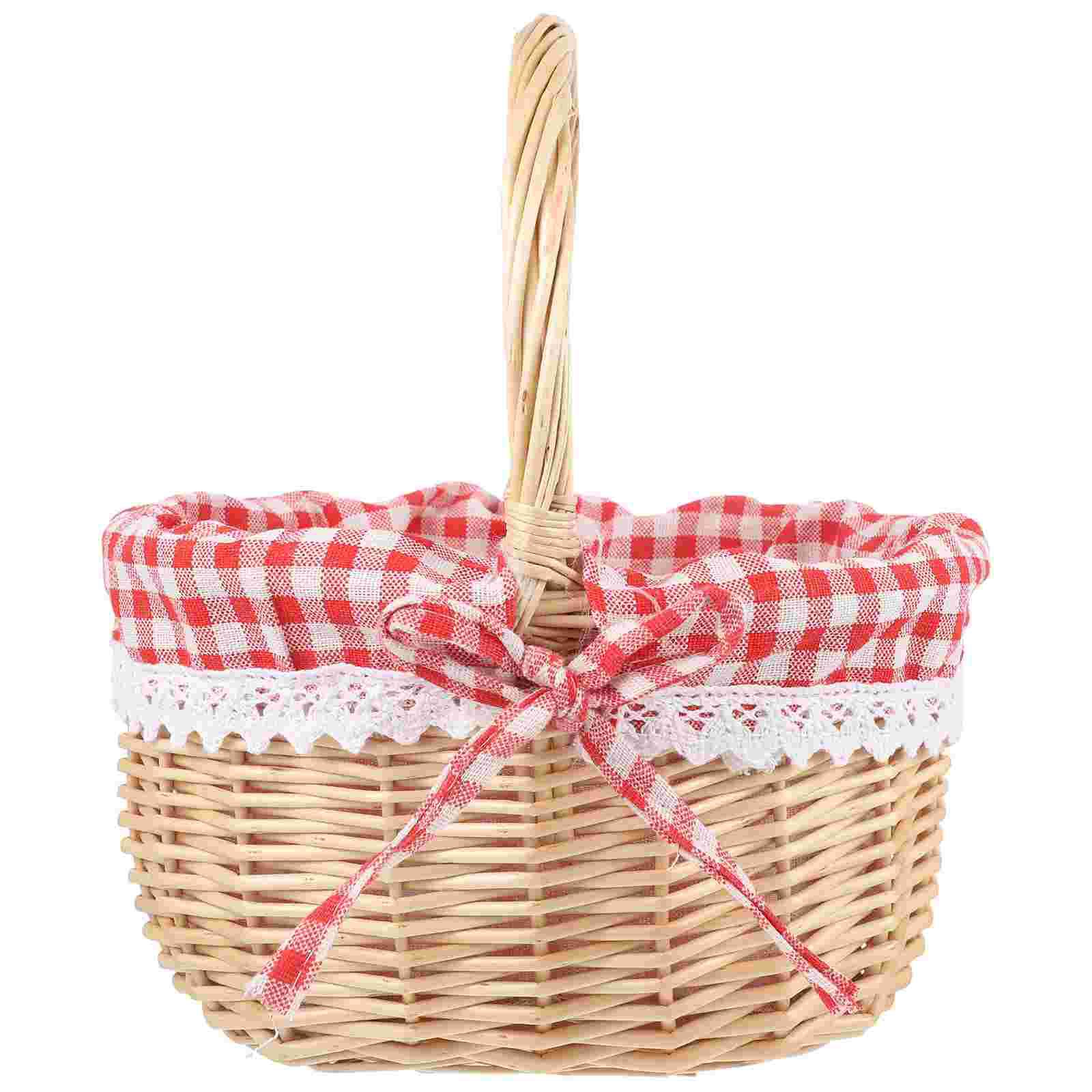 Zerodeko-cesta de Caperucita Roja, bolsa de Picnic tejida a mano, cesta de , cesta de almacenamiento de mimbre, cesta interior de lino