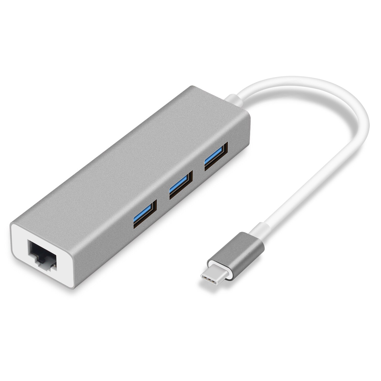 Usb c ethernet-adapter met 3 usb 3.0- hubs voor macbook pro pc, goojodoq usb type c-hub gigabit ethernet  rj45 lan usb c-hub: Grijs