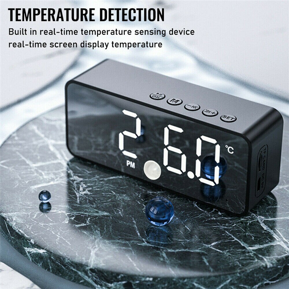 Led Mirror Alarm Clock Digital Snooze Table Clock Wake Up Light Temperature Display Home Decoration Wireless Bluetooth Speaker