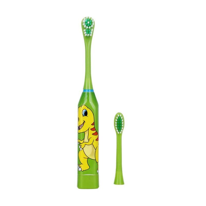 Børns elektriske tandbørste tegneseriemønster dobbeltsidet tandbørste elektrisk tandbørste til børn med 2 stk udskiftningshoved: Grøn
