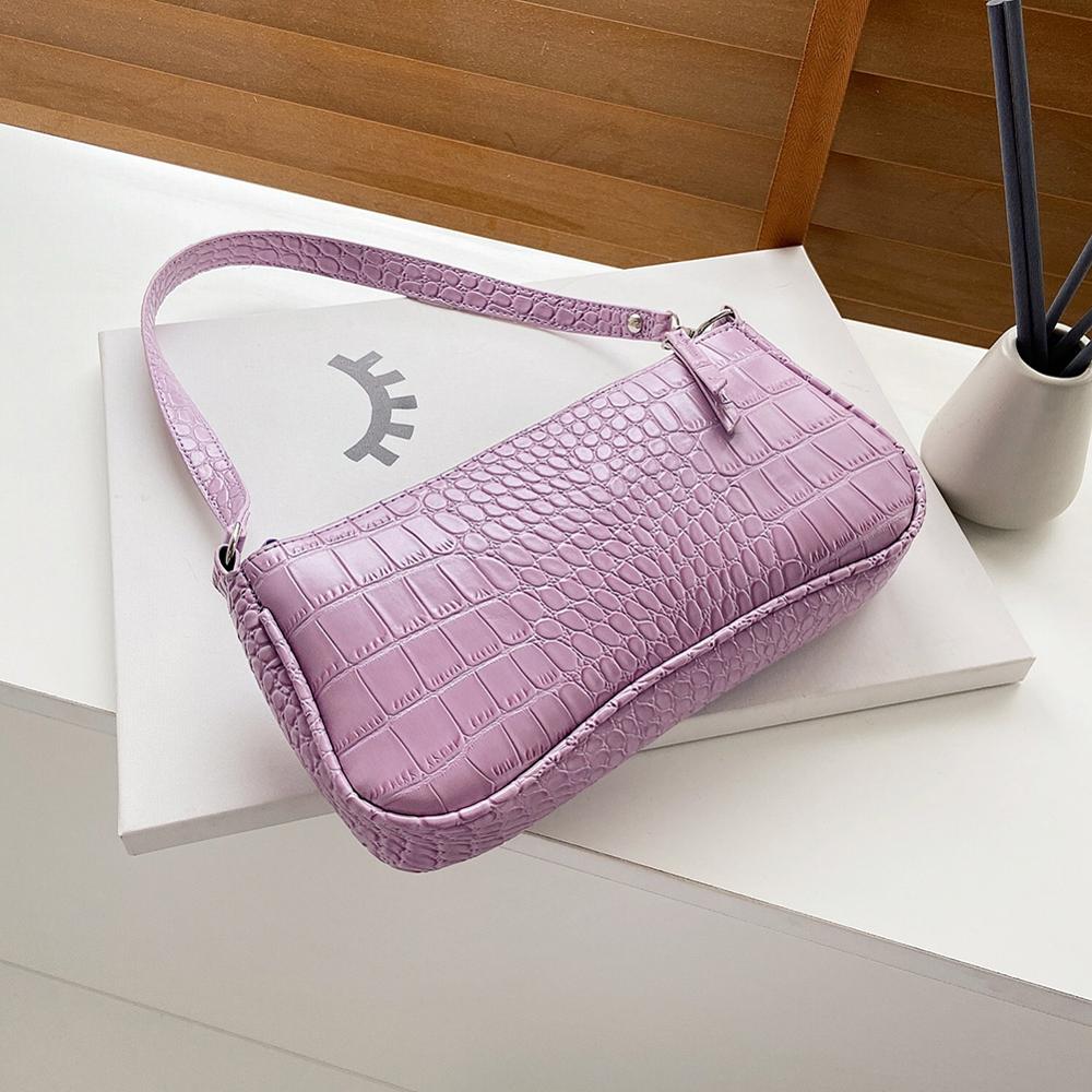 retro Alligator aufbringen Frauen schulter Handtaschen Sack PU Leder Straße lässig Solide Reißverschluss Schulter Taschen Bolsa Mujer Totes: LILA