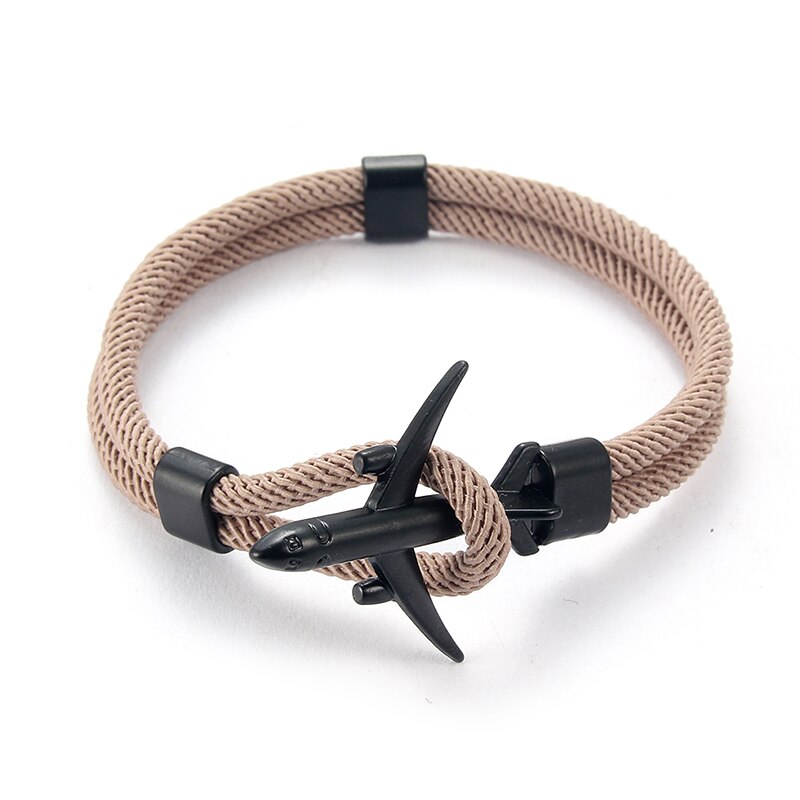 Avion hommes Bracelet corde chaîne noir Bracelet à breloques femmes mâle survie Aviation Style enveloppement en alliage de métal Sport crochet bijoux: E