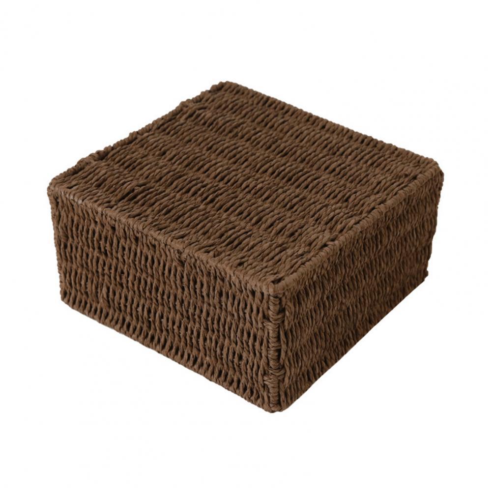 Storage Box Multi-purpose Storage Basket Organizer Anti-rust Reusable Storage Beautiful Rattan Case for Office Storage Box: Deep Coffee Color L