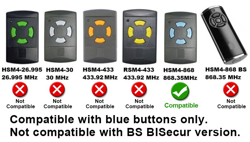 Compatibel met Hormann HSM2, HSM4 Blauwe Knop afstandsbediening, 868,3MHz clone afstandsbediening Duplicator