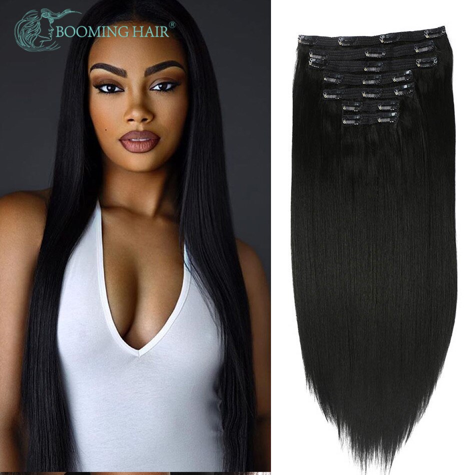 Synthetic Hair Extensions Long Straight 7PCS/Set 24 Inches 20 Clips Long Straight Hair Extension By BOOMING HAIR: #1B