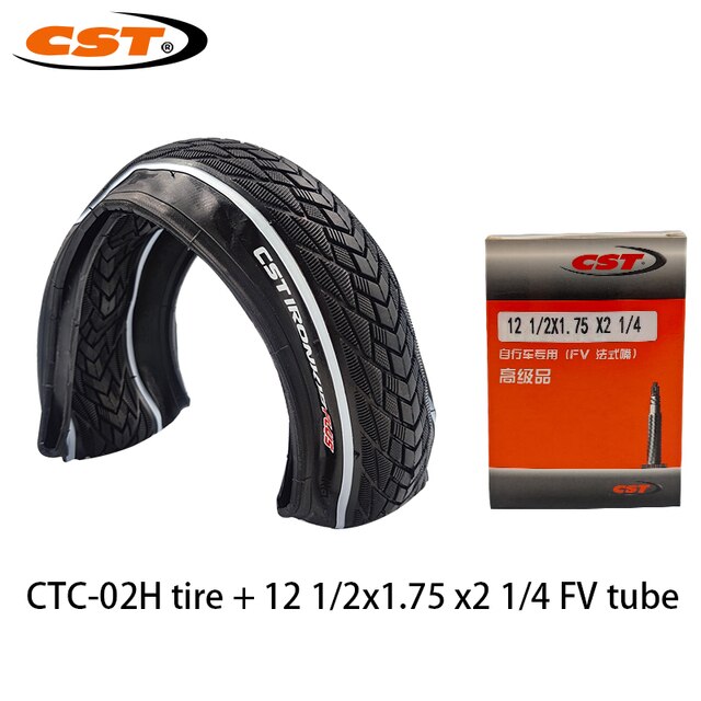 Pneu de vélo pliable 12 pouces pour enfants, 12x1.75, 44-203, C-TR1N, CTC-02H, avec Tube, 120TPI: CTC-02H FV Tube