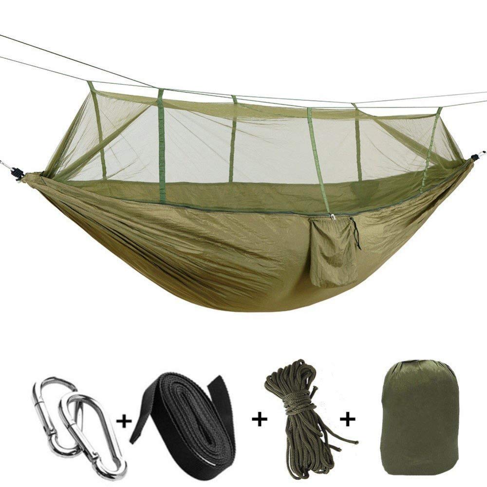 Hamaca portátil con mosquitera para acampar, tienda impermeable con mosca de lluvia, lona, doble, ligera, de nailon, para exteriores: Verde militar