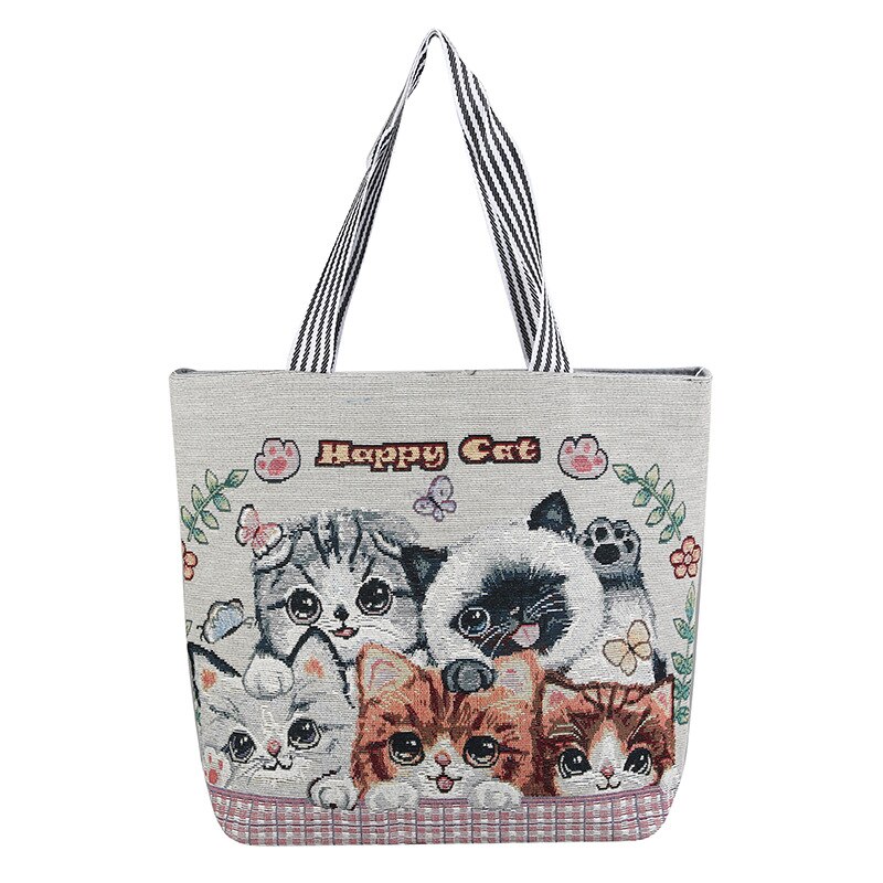 Vrouwen Grote Capaciteit Canvas Tas Mode Cartoon Kitten Katoenen Doek Schoudertas Eco Handtas Tote Herbruikbare Grocery Shopper Tassen: A03