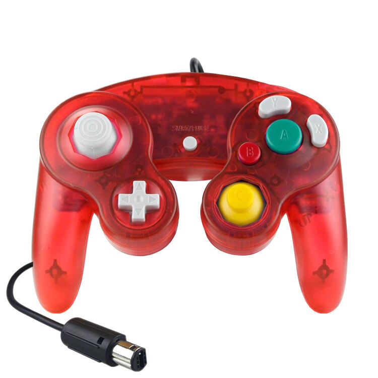 Controlador de jogo com fio para ngc gamepad joystick para cubo de jogo para nintendo clássico gamepad nostálgico para função de vibração ngc: Transparent Red