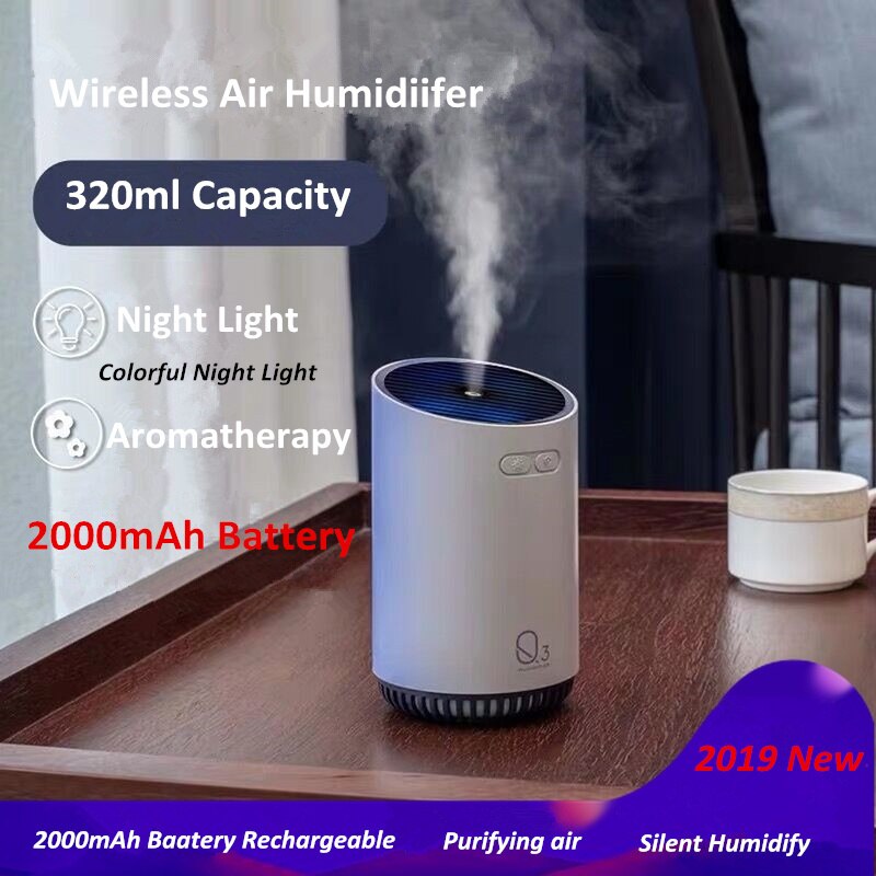 Humidificador de aire inalámbrico, difusor de aceite esencial eléctrico ultrasónico, aromaterapia, con batería de 2000 mAh, 320 ML