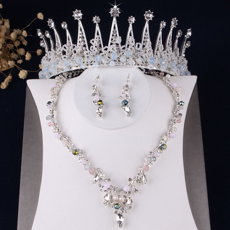 Luxe Bloemen Crystal Bridal Jewelry Sets Bruiloft Kronen Pageant Diadeem Earring Choker Ketting Set Afrikaanse Kralen Sieraden Set: Antique Bronze Plated