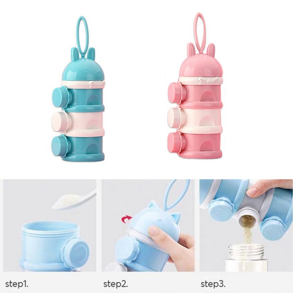 Boîte de lait en poudre à couches, boîte de rangement de collations à trois grilles pour suppléments pour bébé, boîte de lait en poudre portable