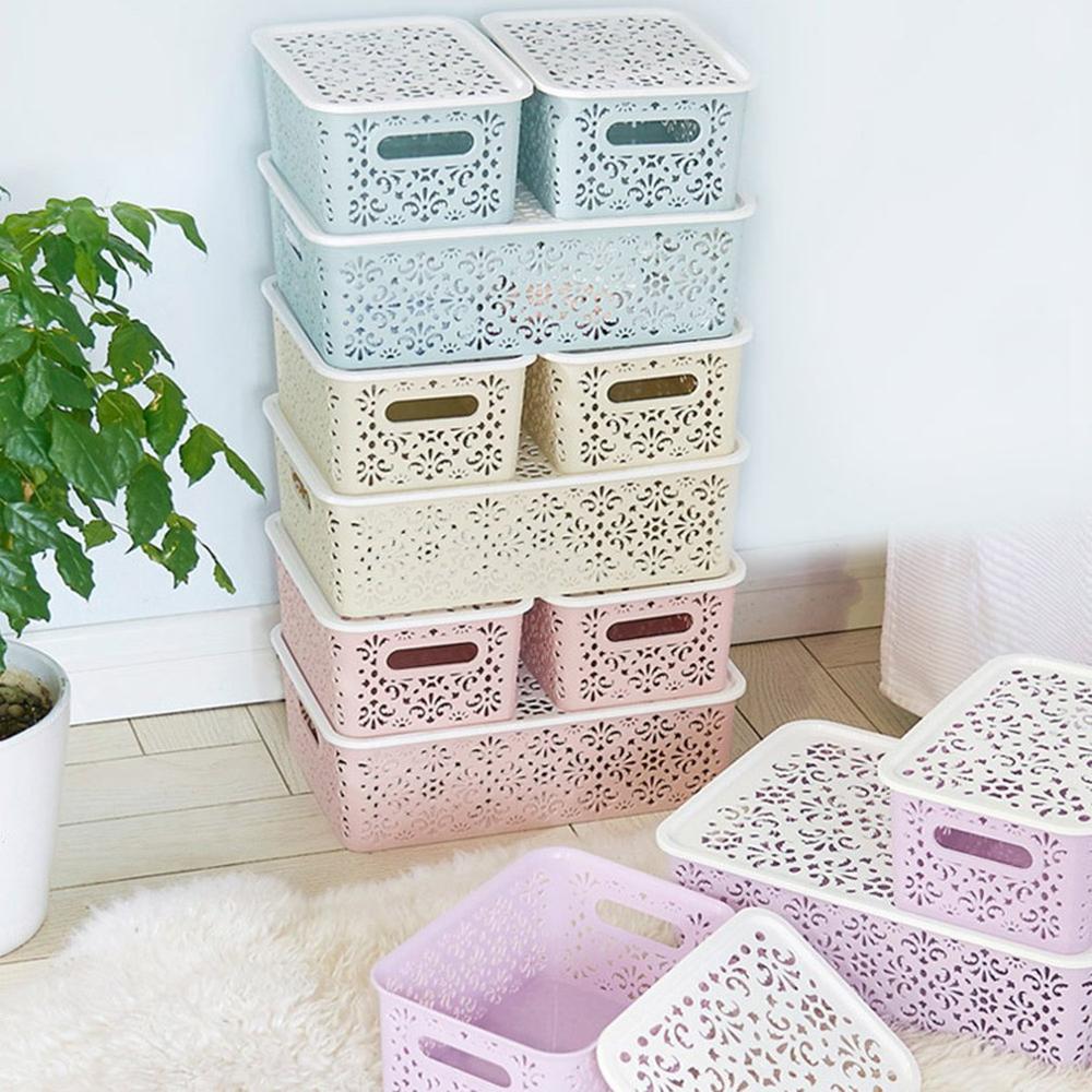 Cestas de almacenamiento huecas de escritorio, caja de almacenamiento de maquillaje, caja de almacenamiento de plástico para el hogar, estante espaciador, contenedor de almacenamiento de maquillaje