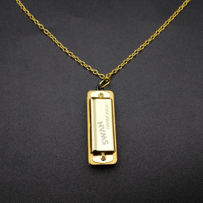 Mini armónica Swan de 10 piezas, 4 agujeros, 8 tonos, cadena de Metal, órgano bucal, estilo: Gold 10pcs