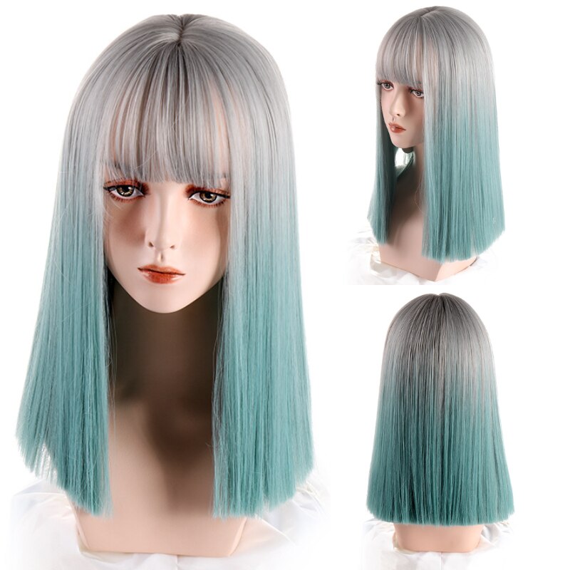 VICWIG Medium Length Cosplay Wig With Bangs Light Orange Synthetic Straight Hair Heat-resistant Rose Net Wigs For Women: #613