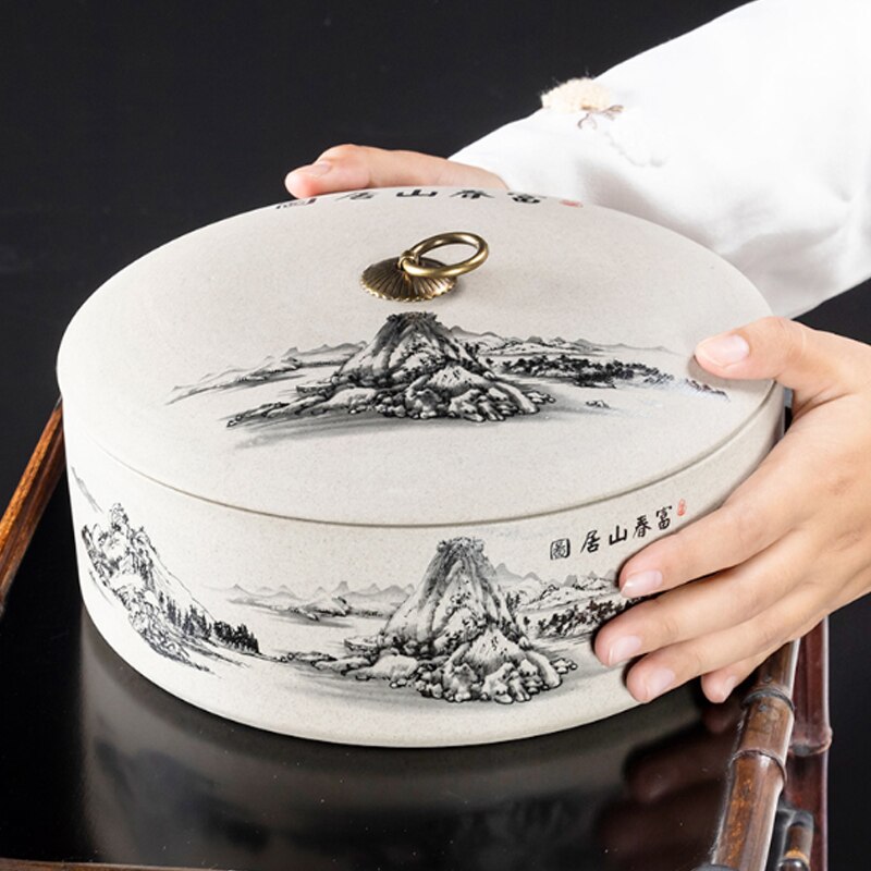 Tea Box Storage Kitchen Puer Biscuit Ceramic Jar Seal Storage Holder Sweetmeats Candies Can Teaware Tea Caddies Tin Containers