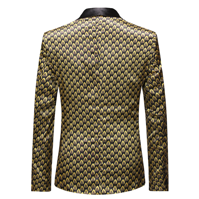 Veste de costume en or brillant pour hommes, col châle, Blazer à un bouton, tenue de mariage d&#39;affaires, Costumes de chanteur sur scène