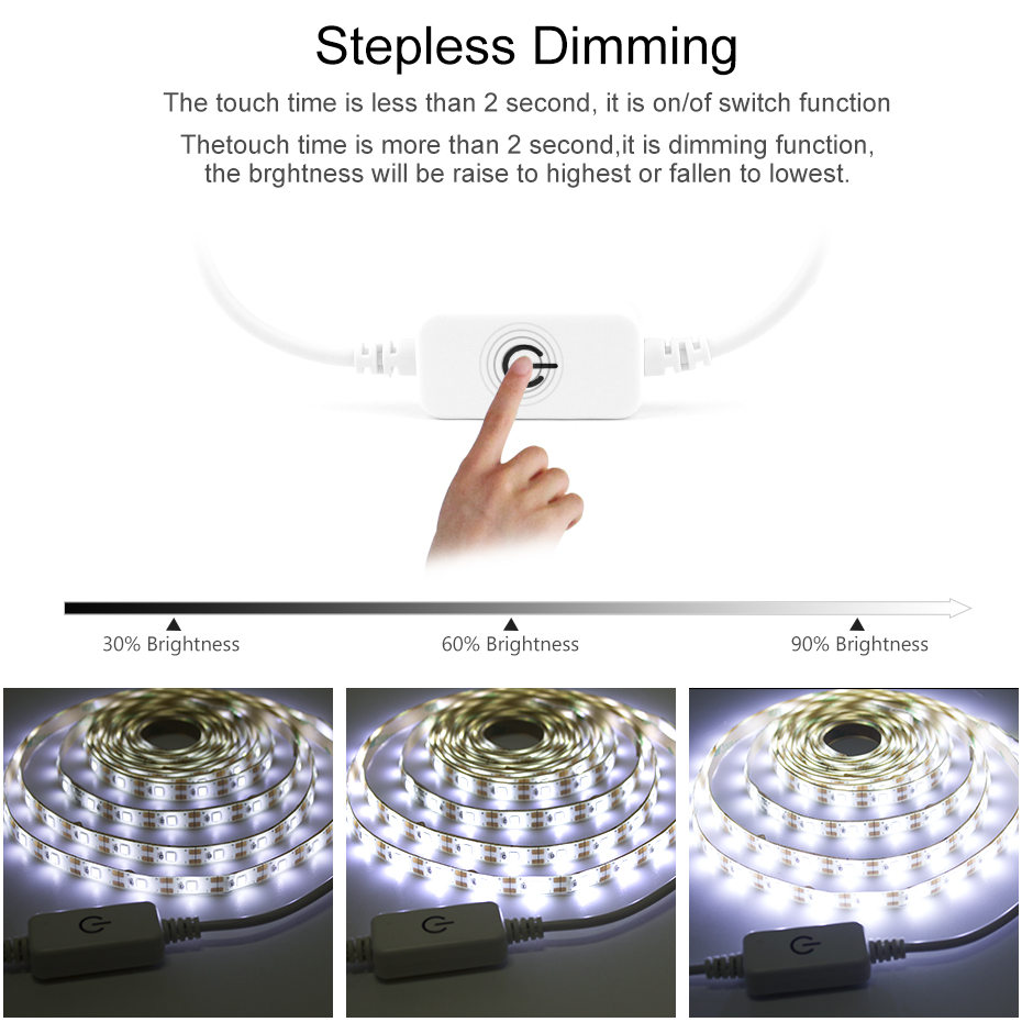 Led strip spegelljus 1m 3m 5m usb 5v badrum smink sminklampa tejp på spegel touch dimbara spegellampor sminkbord