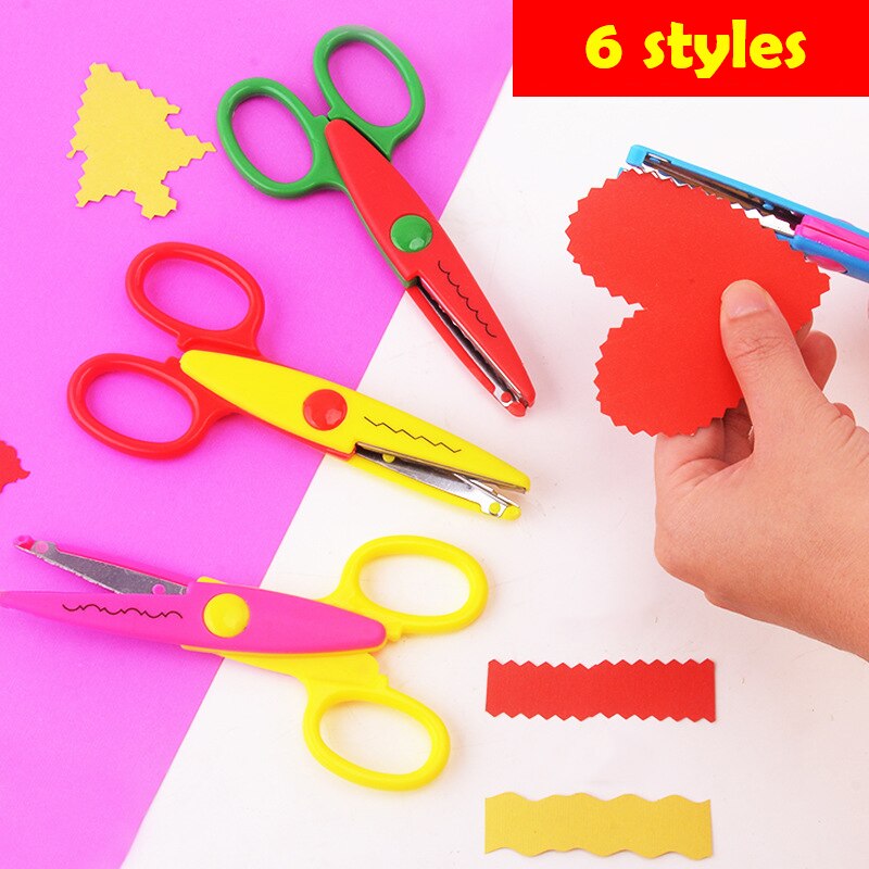 6pc/lot Children Kids Paper Craft Scissors 6 Cutting Patterns Curved Edges DIY Decorative Scissor For Scrapbook Album Photos