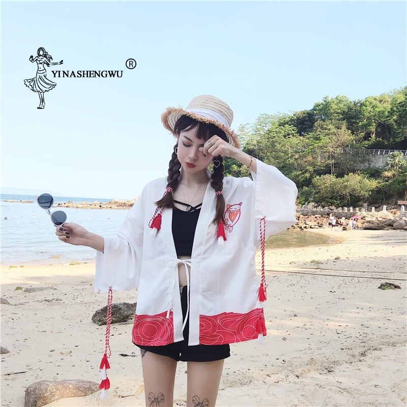 Kimono cárdigan japonés con estampado de gato de – Grandado