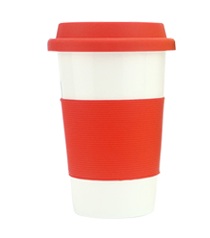 Taza de cerámica con aislamiento térmico, con tapa y funda de goma de silicona, porcelana de Taza de Viaje reutilizable, taza con impresión de logotipo: Rojo