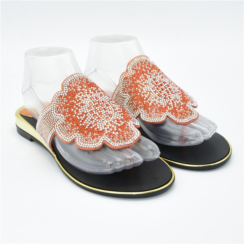 Sommer kvinner krystall tøfler glitter lav myk bling damesko innendørs dame fritidssko lave hæler pumps: Oransje / 9.5