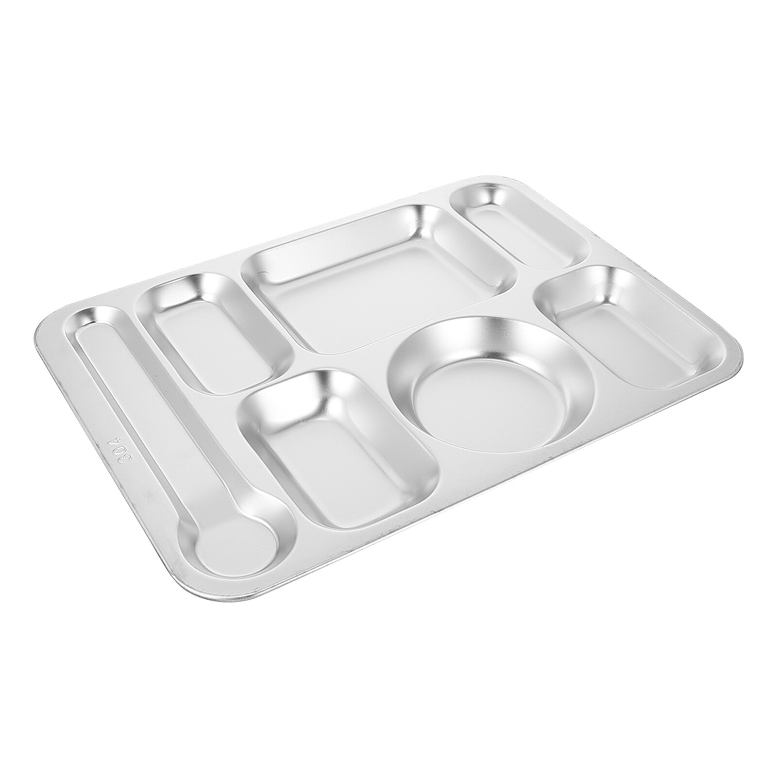 Bandeja de acero inoxidable para servir alimentos, bandeja duradera con 7 Secciones, dividida, color plateado, 1 unidad: Silver