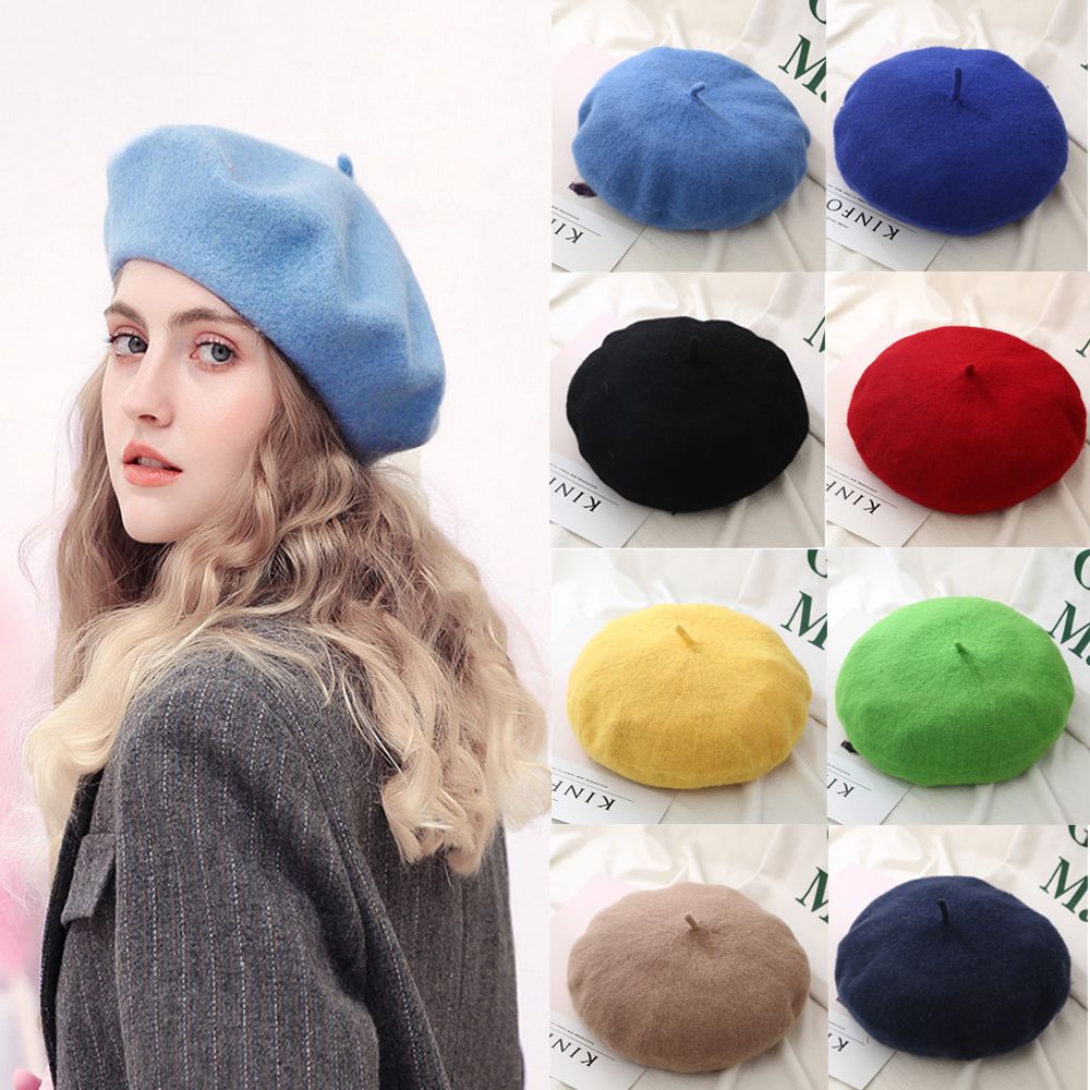 Gorros de boina de fieltro para otoño e invierno, sombrero de pintor francés a la para mujer, boinas de Color sólido a la para niñas, gorra plana multicolor para mujer