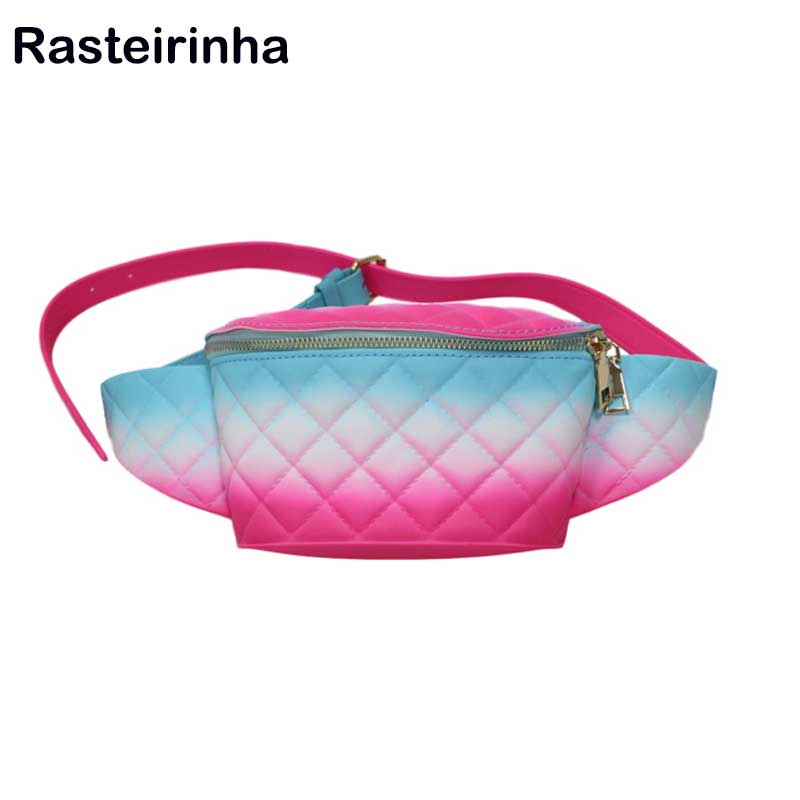 Ladies Transparent Jelly Rainbow Purse Waterproof Beach Waist Bag Pvc Jelly Candy Pink Fanny Pack Sport Fanny Packs for Women